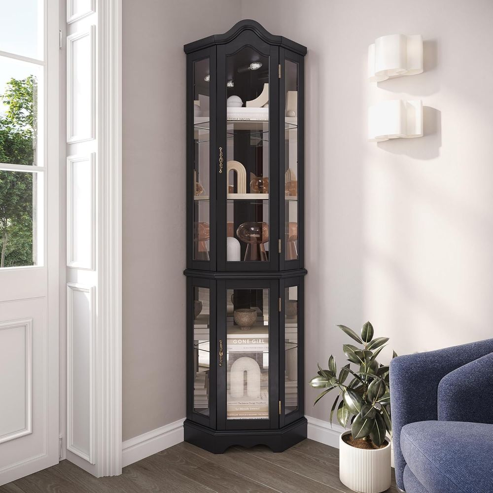 Lighting & Home Decor Studio - Işıklı 3 Taraflı Camlı Vitrin Dolabı,