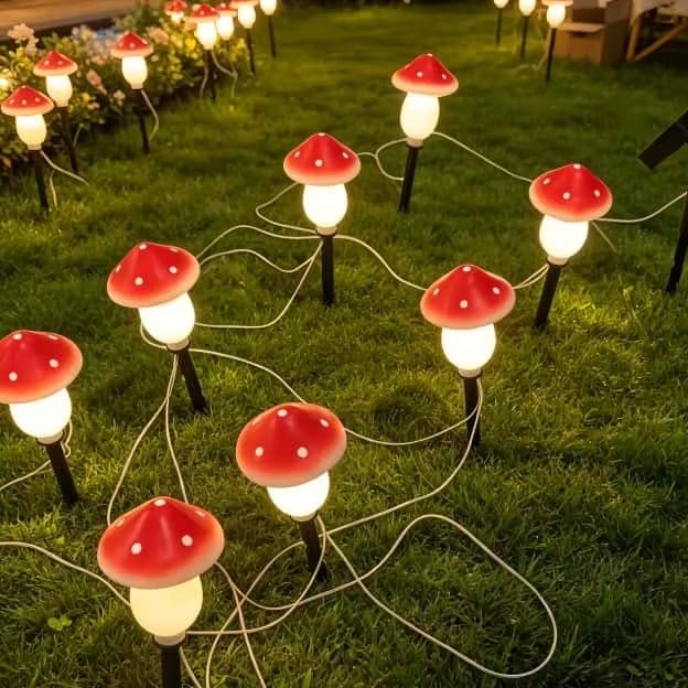 String Light Outdoor - Güneş Enerjili Mantar Şeklinde Su Geçirmez