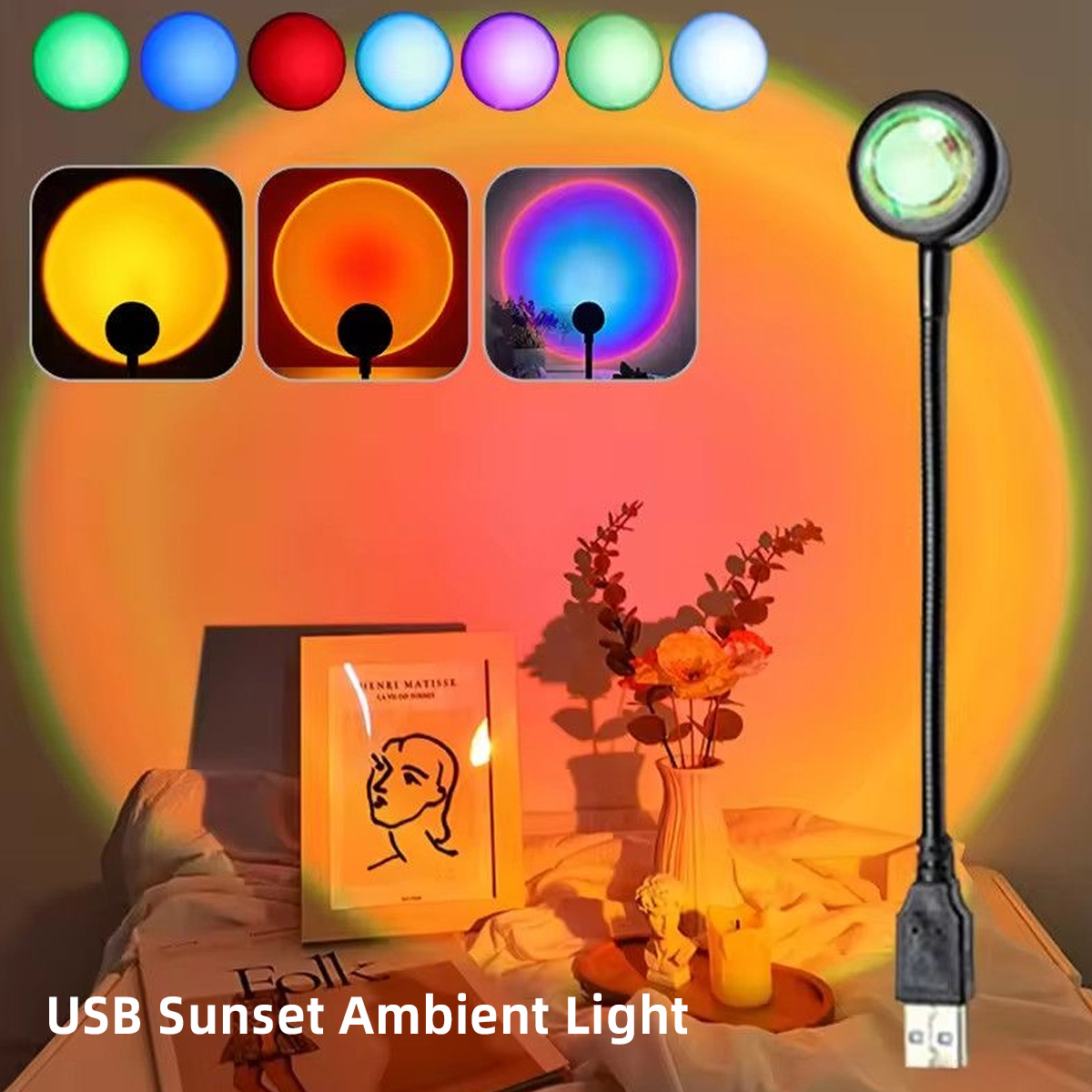Sunset Lamp Projection - LED Gökkuşağı Gün Batımı Projeksiyon Lambası