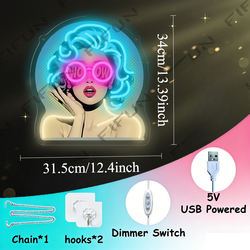 WOW Curl Girl Neon Tabela UV B - Lighting Decor Wow incelemesi ve fiyatı